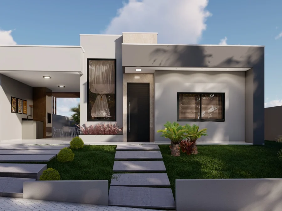 Casa de 86,32 m² com suíte e pele de vidro, projeto de construção financiada da WD Engenharia